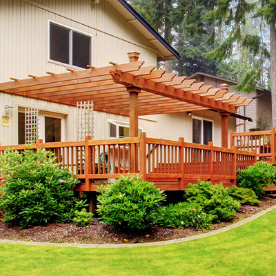Backyard deck with overhang cover