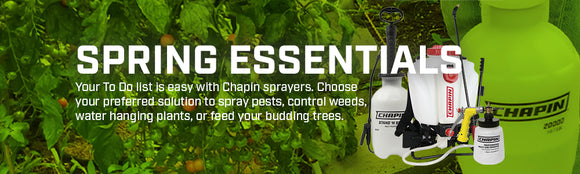 Chapin spring essentials collection - backpack sprayers, SureSpray, hose-ends graphic